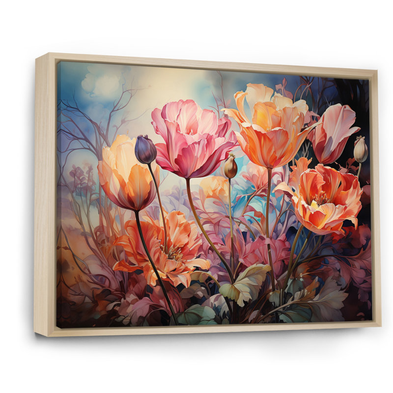 Tapisserie «Meadow Tulip» sur toile, H 12 po x l 20 po x P 1 po, Cadre naturel flottant