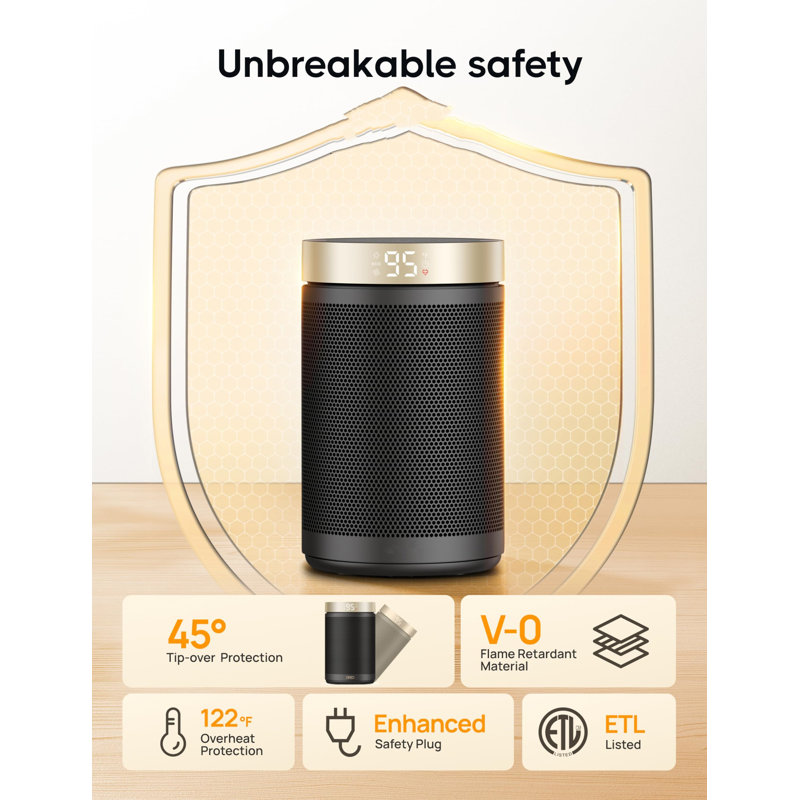 Gold Ceramic Electric Space Heater with Thermostat