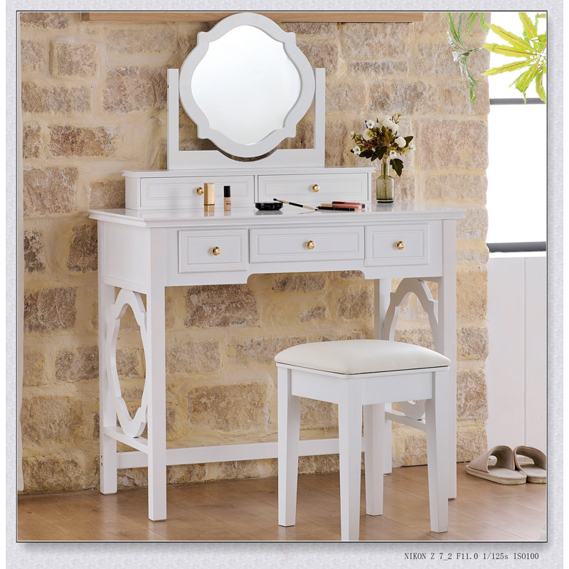 Compact Makeup Vanity Table With Reversible Mirror, Dressing Table Set With Stool, Space-Saving Beauty Station For Small Places