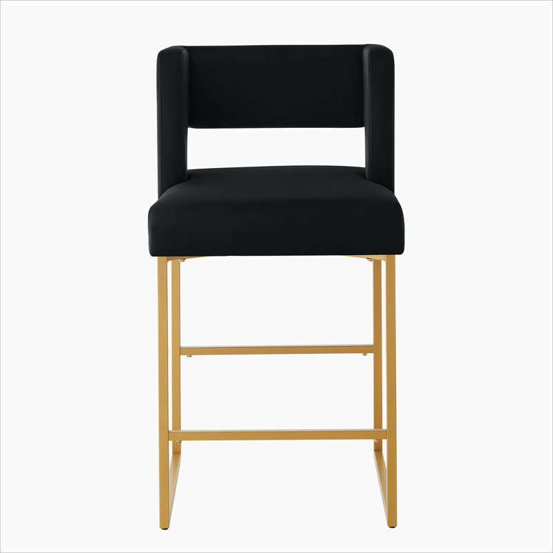 Modern Fashion Counter Height Bar Stools with Unique Square Open Backres, Black