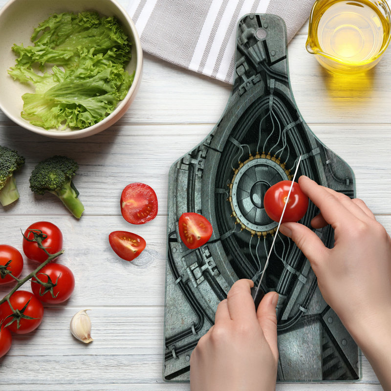 Ambesonne Eye Tempered Glass Cutting Board Robot Eye Wires Technology Charcoal Grey
