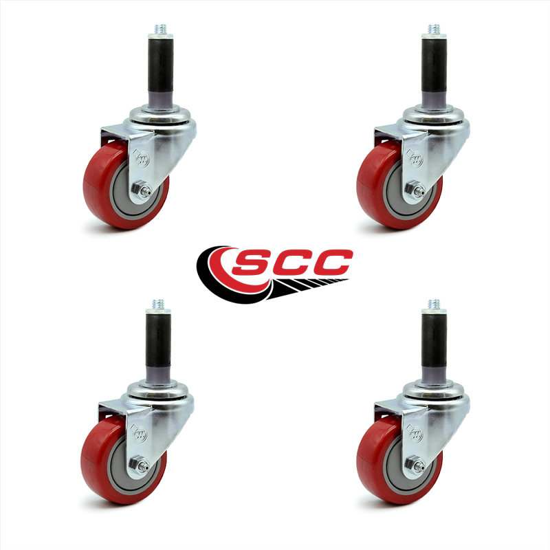 4 Pieces Polyurethane Wheel Swivel Expanding Stem Caster Set, Rouge