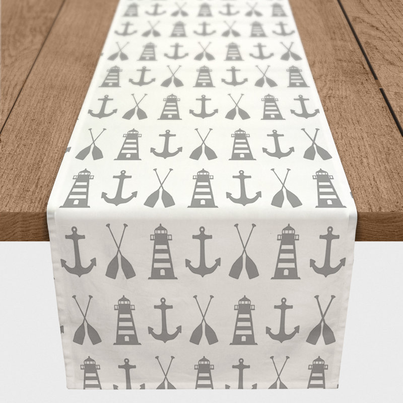 Nautical Icons Coral Table Runner, 72" x 16", 1, Gray