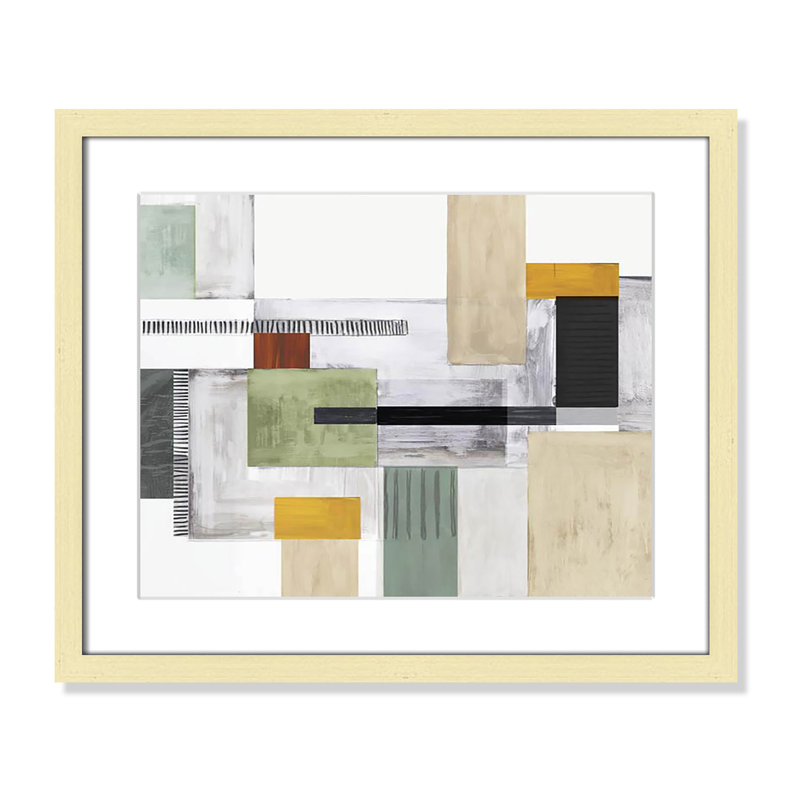 Playful Blocks Print by Tom Reeves, 16" H x 19" W x 1.25" D, Gold Box Picture Framed, White