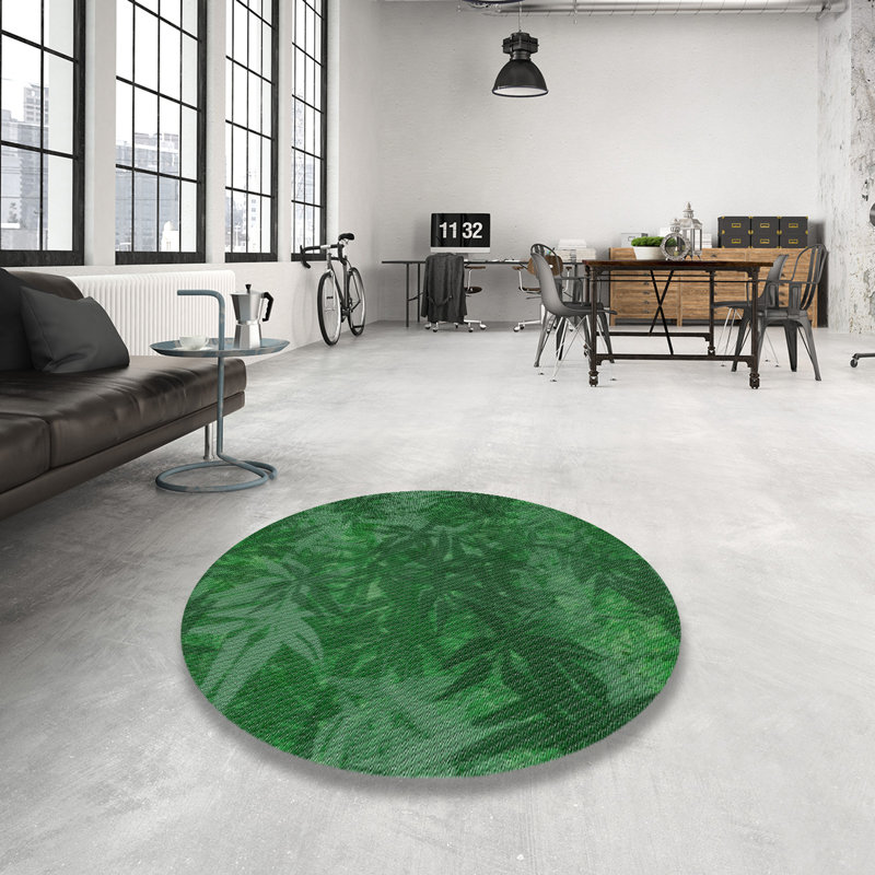 Tapis décoratif vert floral à motif de caryle, Rond 5 pi