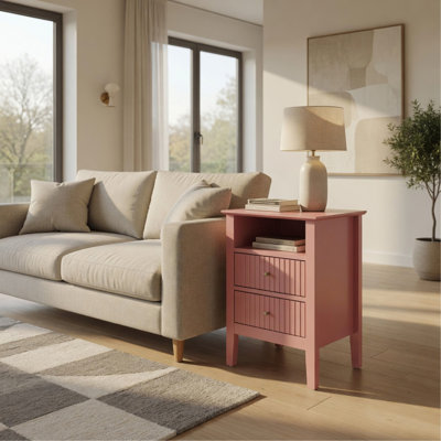 Table de chevet 18 po avec 2 tiroirs - table de chevet moderne cannelée rose 18 po