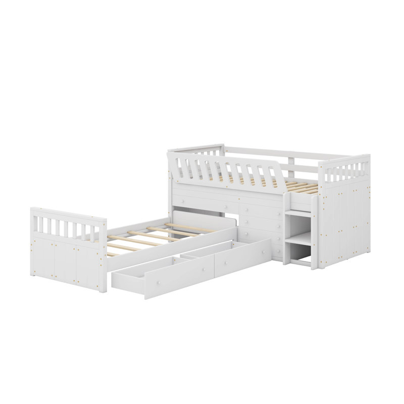 Lit mezzanine simple en L et lit plateforme simple avec tiroirs en L