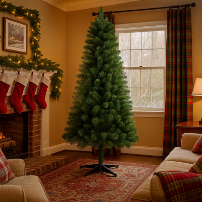 Arbre de Noël artificiel non éclairé 6 pi avec 490 pointes, branches pleines en PVC, arbre de vacances vert classique avec support en plastique à 4 pieds