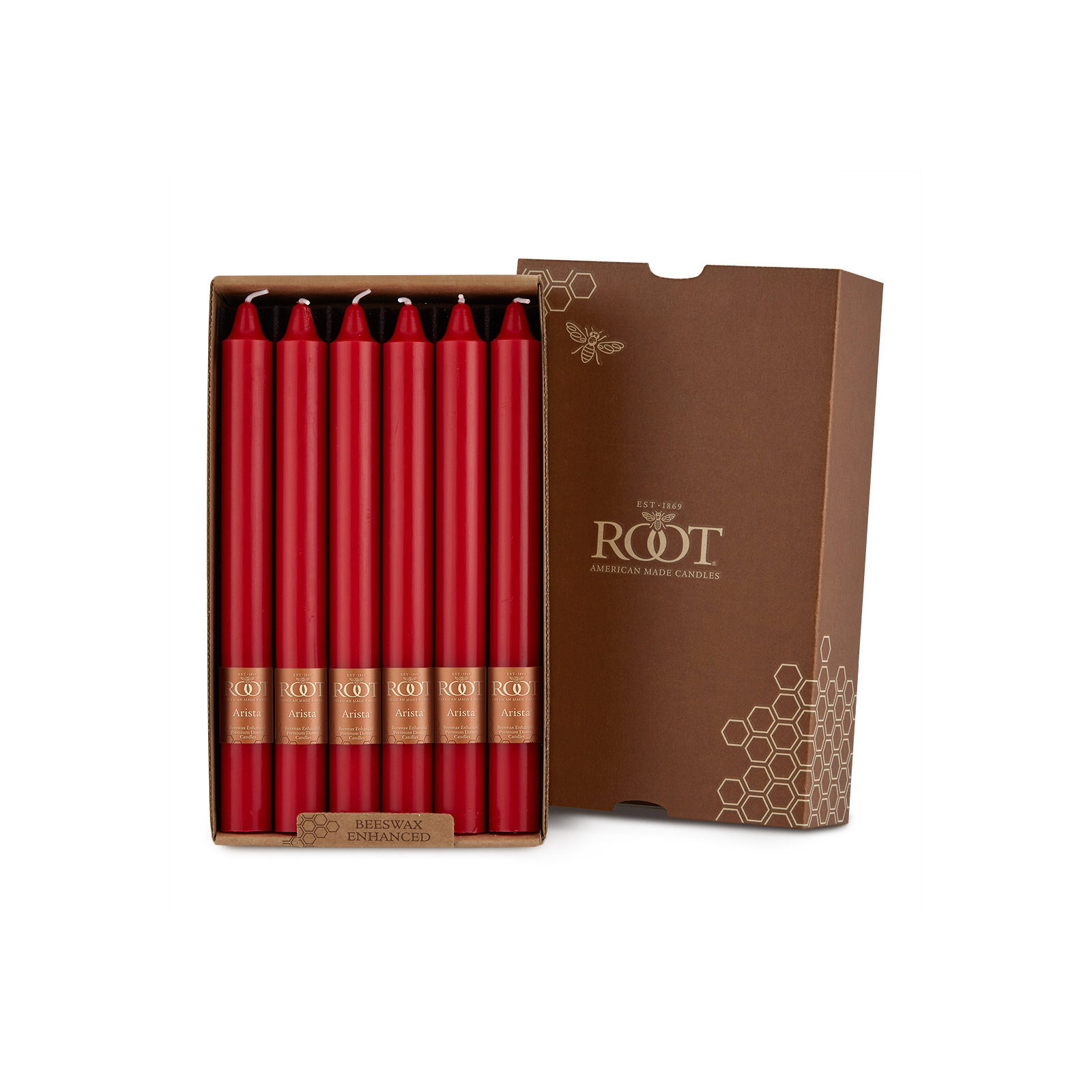 Root Candles Unscented Taper Candle, Red, 9" H x 0.88" W x 0.88" D