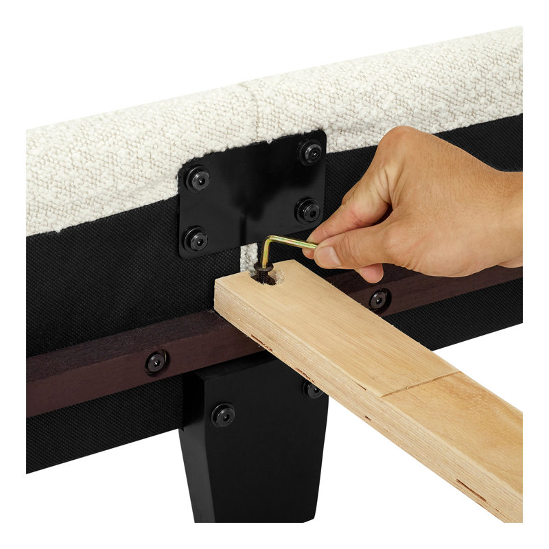 Grand lit plateforme tapissier blanc Boucle