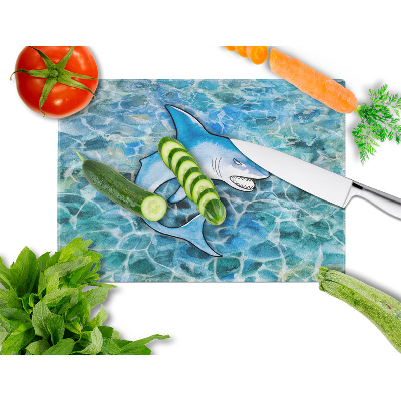 Large Rectangular Tempered Glass Shark Cutting Board