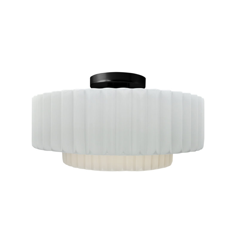 Plafonnier semi-encastré en céramique Radiance, H 7,25 po x l 14,5 po x P 14,5 po, Blanc brillant, Noir mat