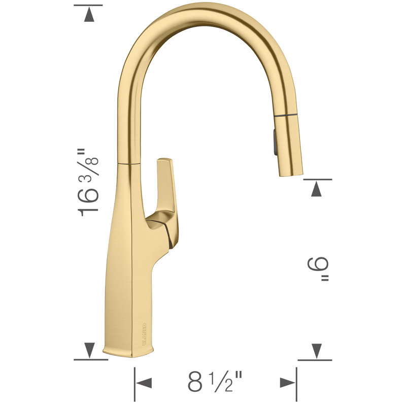 Robinet de cuisine à double jet rétractable à double arc Rivana - or satiné, Or satiné
