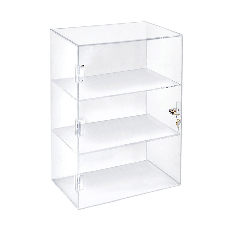Acrylic Lockbox Countertop Display Case w/ 2 Shelves 12.375" wide