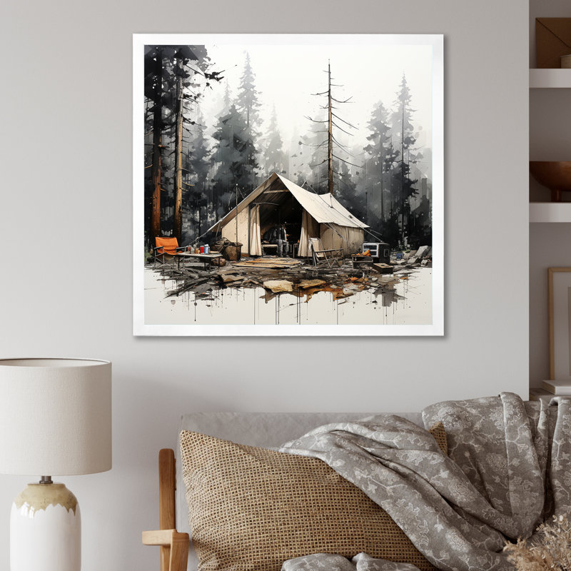 Tente de camping dans un paysage hivernal, Cadre simple blanc, H 16 po x l 16 po x P 1 po