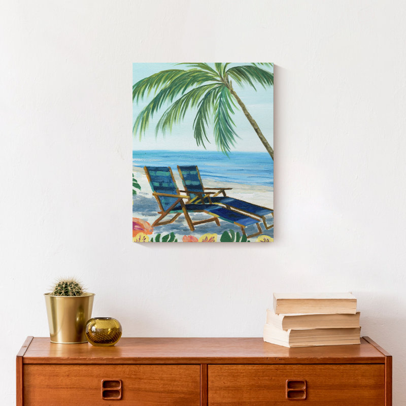 Chaises longues sur la plage, reproduction sur toile, H 14 po x l 11 po x P 1,25 po