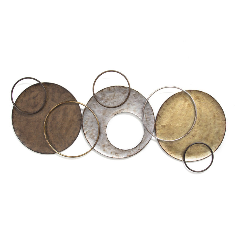 Décoration murale 47 po bronze argenté et cercles dorés