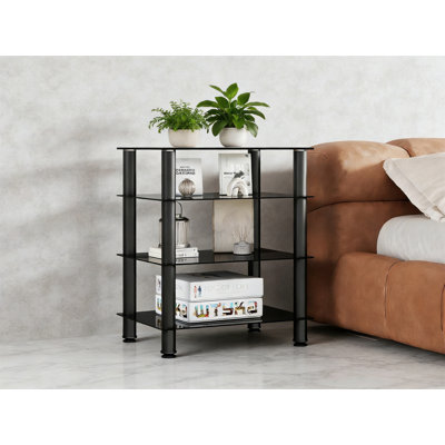 4-Tier Media Stand With Glass Shelf, Audio/Video Component Cabinet For Apple TV, Xbox One, PS4