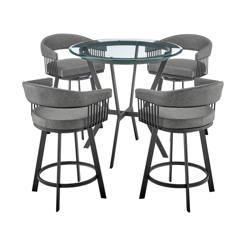Naomi & Chelsea Glass Top Four Leg Dining Set, 5, Gray