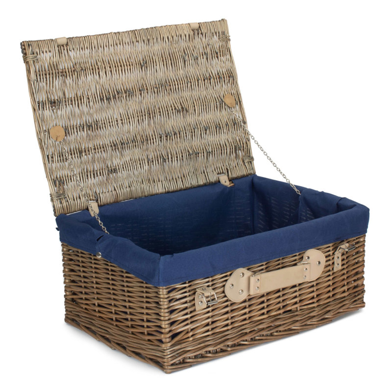 Wicker Hamper with Lining, Antique Wash/Blue, 26cm H x 37cm W x 56cm D