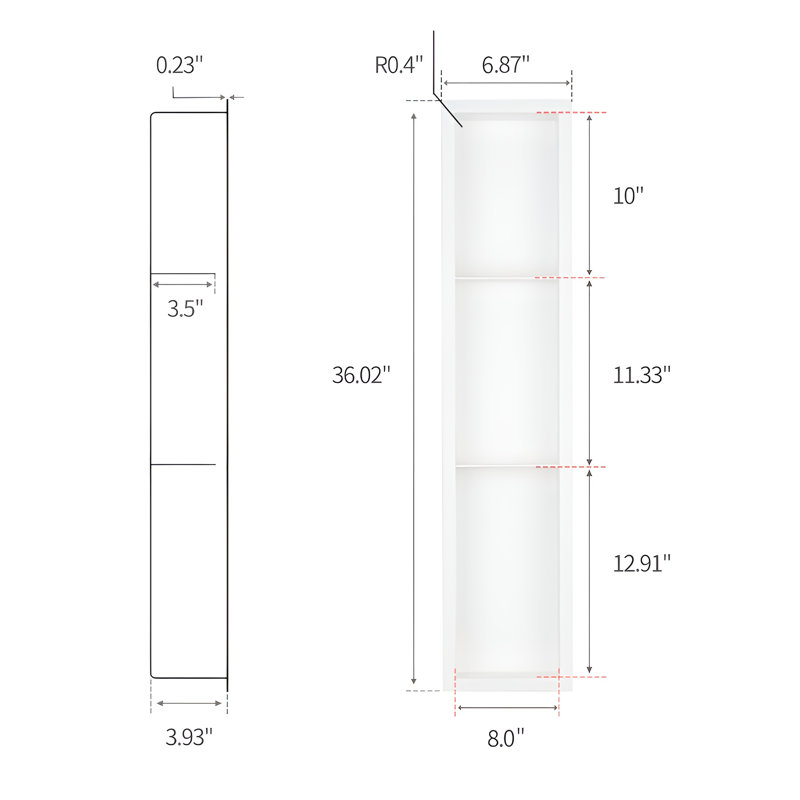 Niche de douche rectangulaire 36 po x 9 po en acier inoxydable de calibre 18 blanc crème