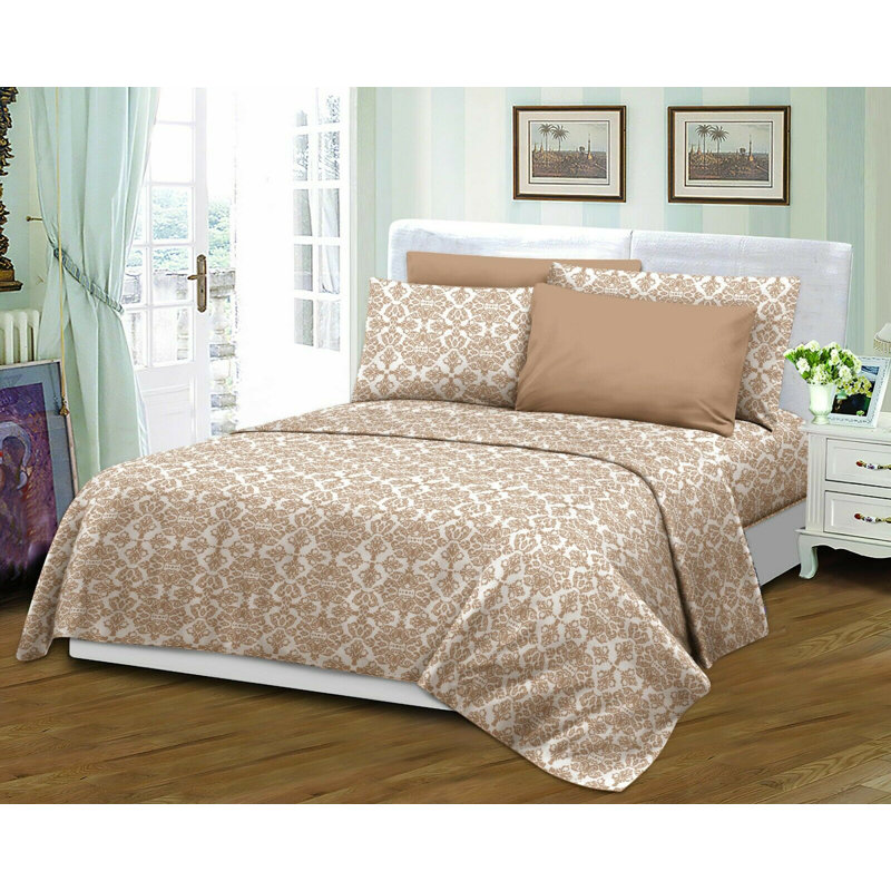 Percale Damask Sheet Set, Full/Double Sheet + 1 Fitted Sheet + 4 Pillowcases, Blue