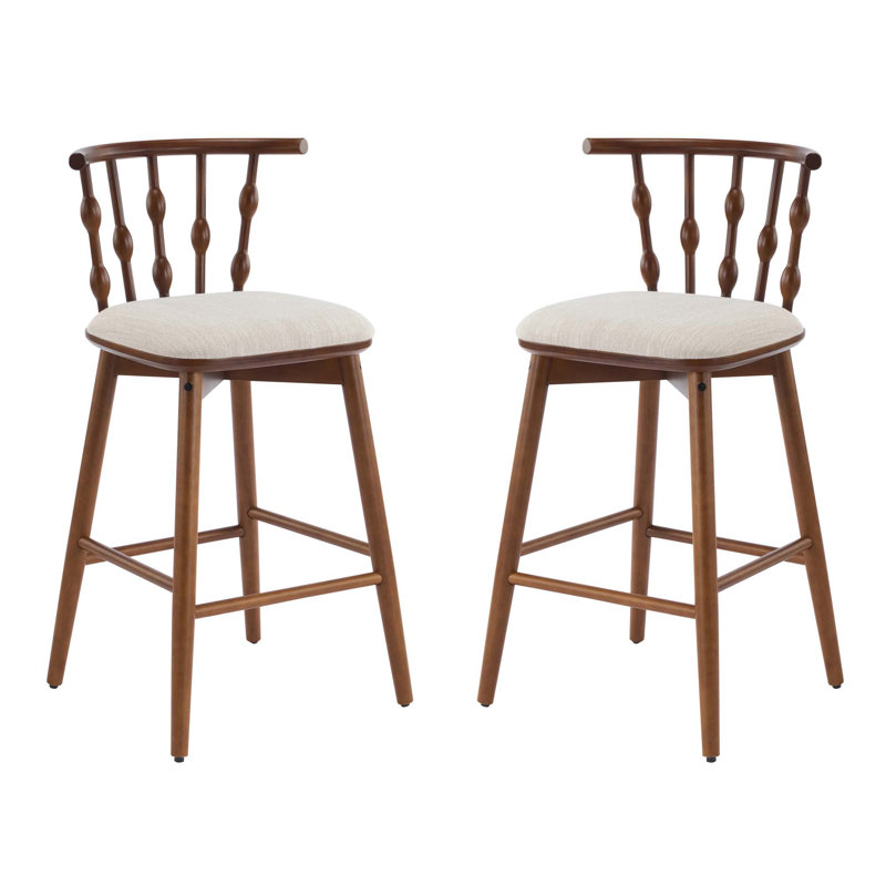 Tabouret de bar en bois Doria, ensemble de 2, Beige, Noyer