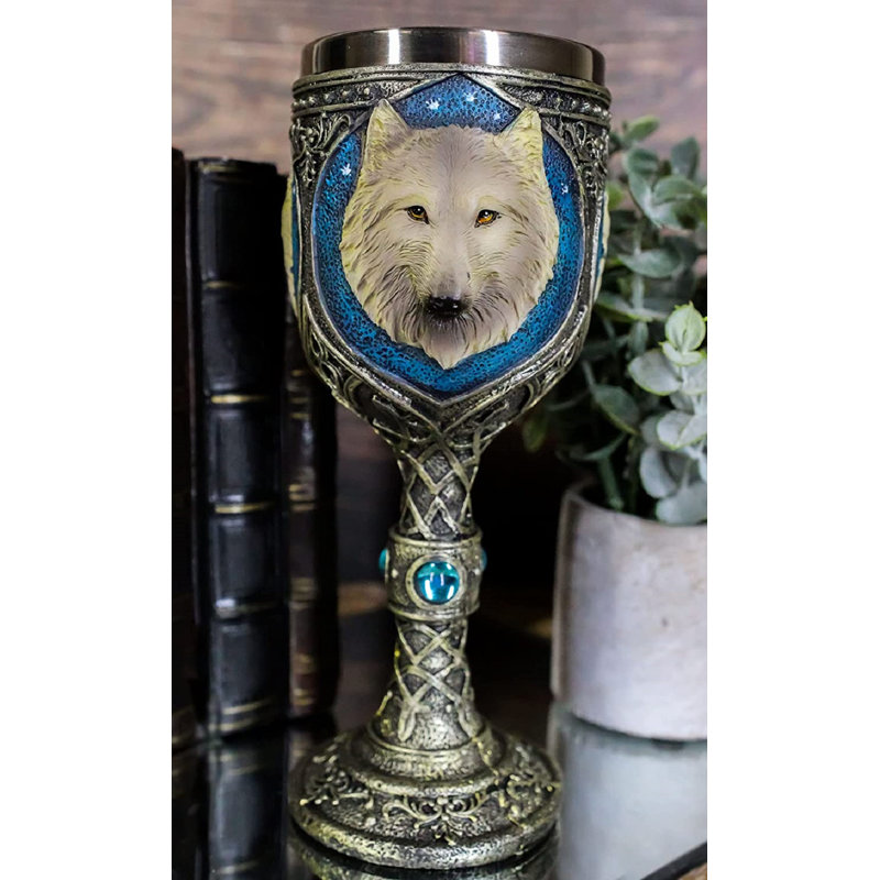 Ebros bleu royal celtique nouage magique Remus loup gris vin calice coupe gobelet 7 oz maison accessoire de cuisine et salle à manger gobelet pour les loups-garous, coyote de Timberolf