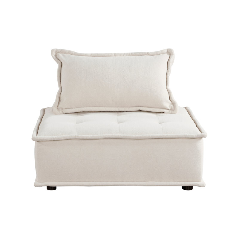 Chaise d'appoint moderne beige avec structure en bois massif et boucle sans accoudoirs contemporaine en mousse haute