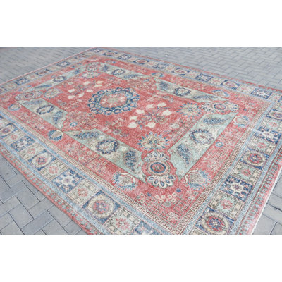 Tapis Oushak surdimensionné en laine biologique bleu turc pour une décoration d'inspiration rétro
