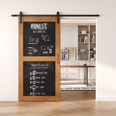 Homacer Early American 26in x 80in 2 Panel Chalkboard Design Unassembled & Finished Barn Door with Non-Bypass Installation Hardware Kit, 4.5ft track, interior use only
