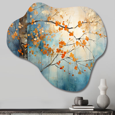 Orange Teal Maple Tree Glowing Embers II - Tree Maple Cloud Shape Irregular Metal Wall Decor