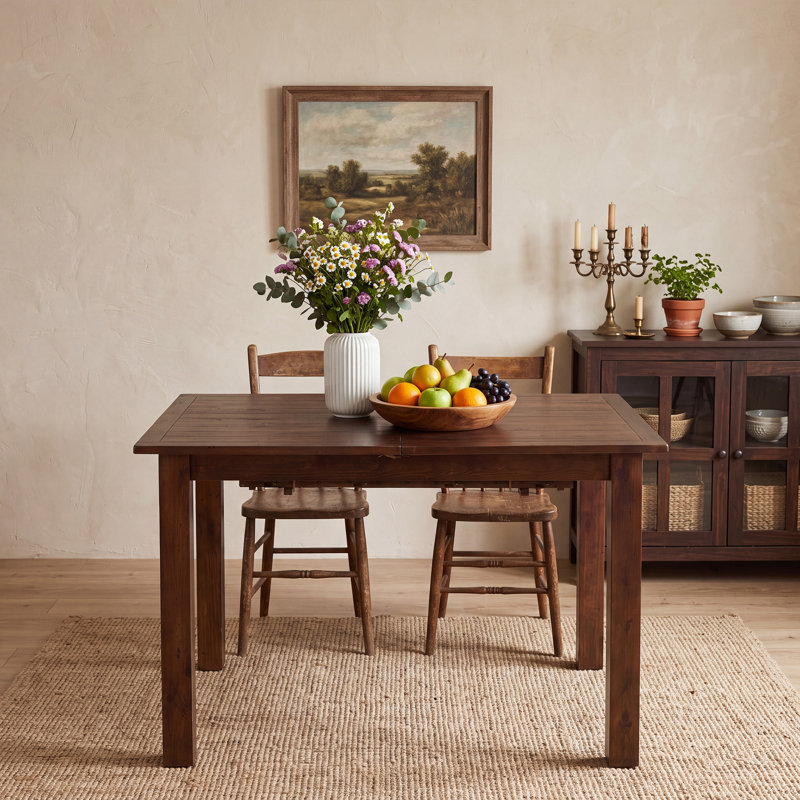 Extendable Solid Wood Rectangle Dining Table, Deep Coffee