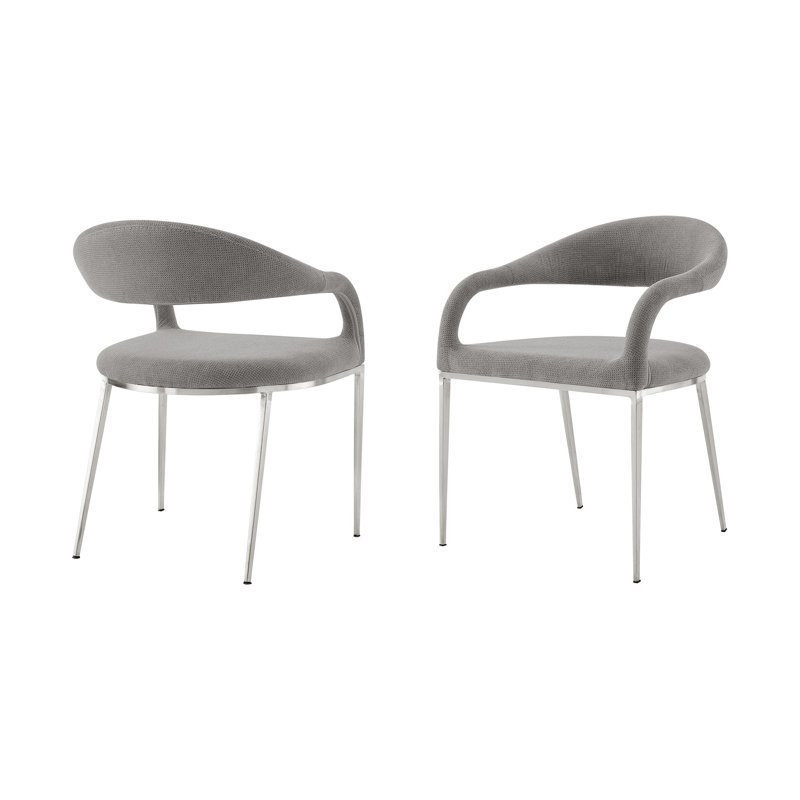 Ensemble de deux fauteuils de salle à manger rembourrés en polyester gris et argent