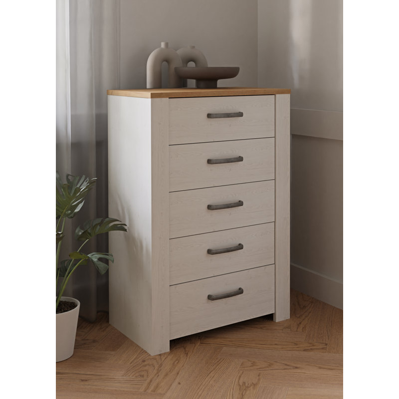 Pulkit 5 - Drawer Rectangle Accent Chest, White/Brown