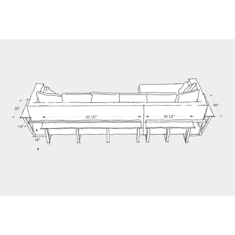 LRG Upholstered L-Shaped Sectional Left Hand Facing, Left, Right and Back Side Trays, Solid Walnut, Celadon Velvet