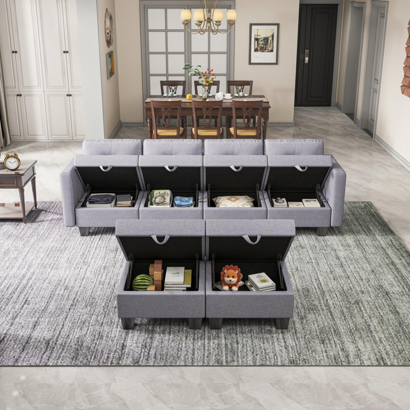 Fabric Corner Sectional, Light Grey, 5, 6