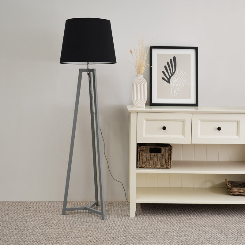 Rhavyn 148cm Traditional Floor Lamp, Matte Grey, Black