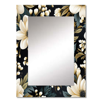 Cebrin Nostalgia White And Green Floral Pattern Delight - Floral Unique Mirror, Cottage Large Wall Mirror, Printed Metal Art
