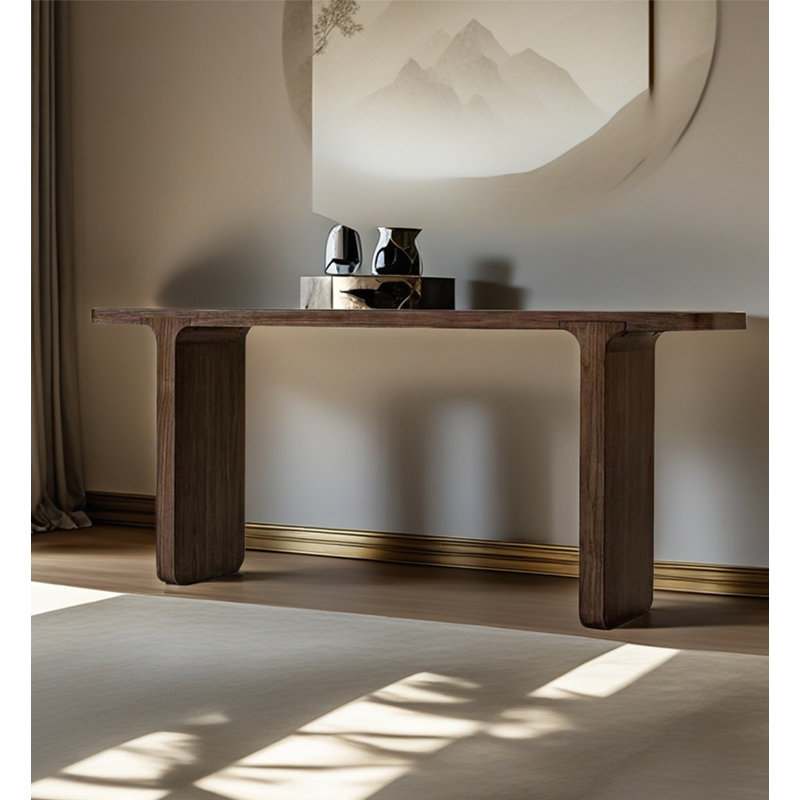 Table d'entrée en bois massif de style Wabi-Sabi avec lignes épurées, H 33,86 po x l 59,84 po x P 11,81 po, Café