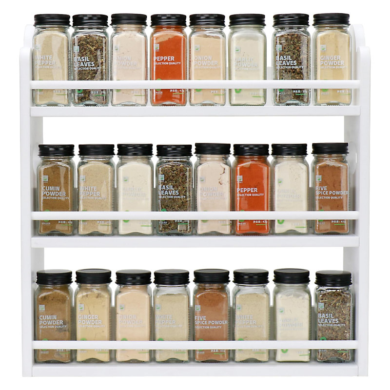 Étagère à épices en bambou à 3 niveaux, organisateur double usage mural et de comptoir avec poignées, Blanc