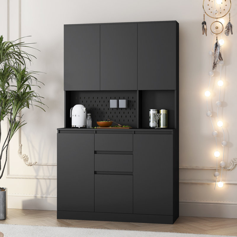 Armoire de cuisine 74 po autoportante avec 6 portes, 3 tablettes et 2 tiroirs, armoire de cuisine polyvalente, armoire de rangement pour artisanat, rangement pour salle de lavage