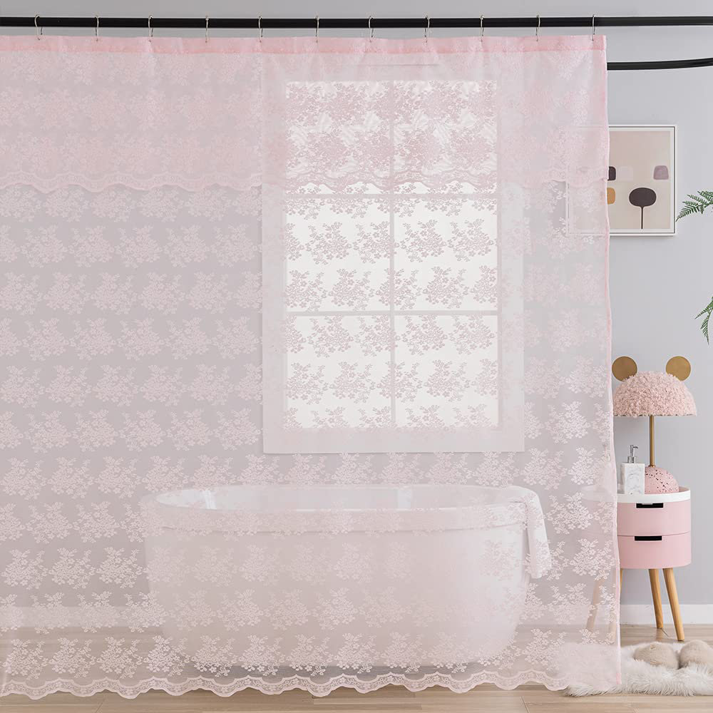 Lark Manor??? Pink Shower Curtain Shabby Chic Lace Shower Curtain With