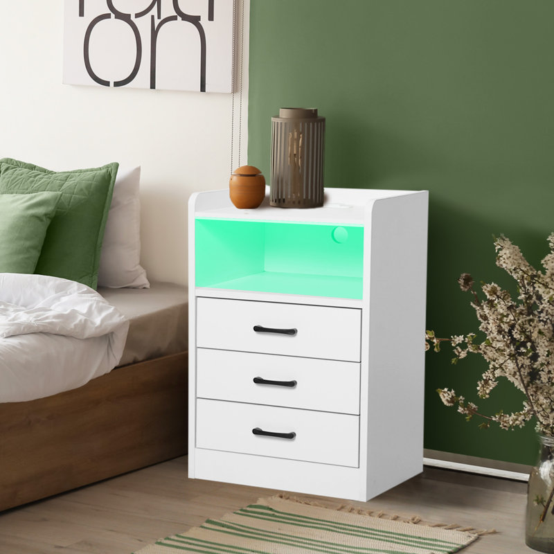 Curtesha 40cm W Manufactured Wood Bedside Table, White