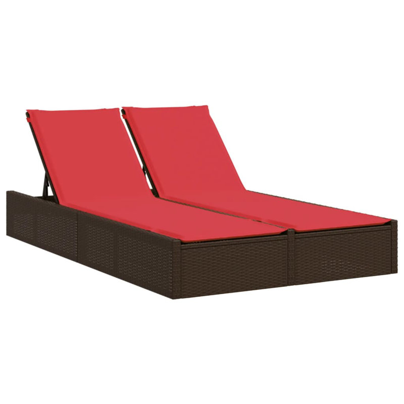 Double chaise longue de patio, Rouge, Brun