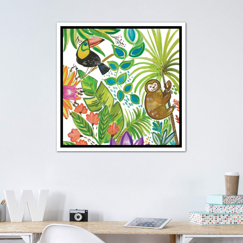 Art tropical encadré, H 18 po x l 18 po x P 1,5 po, Toile blanche encadrée