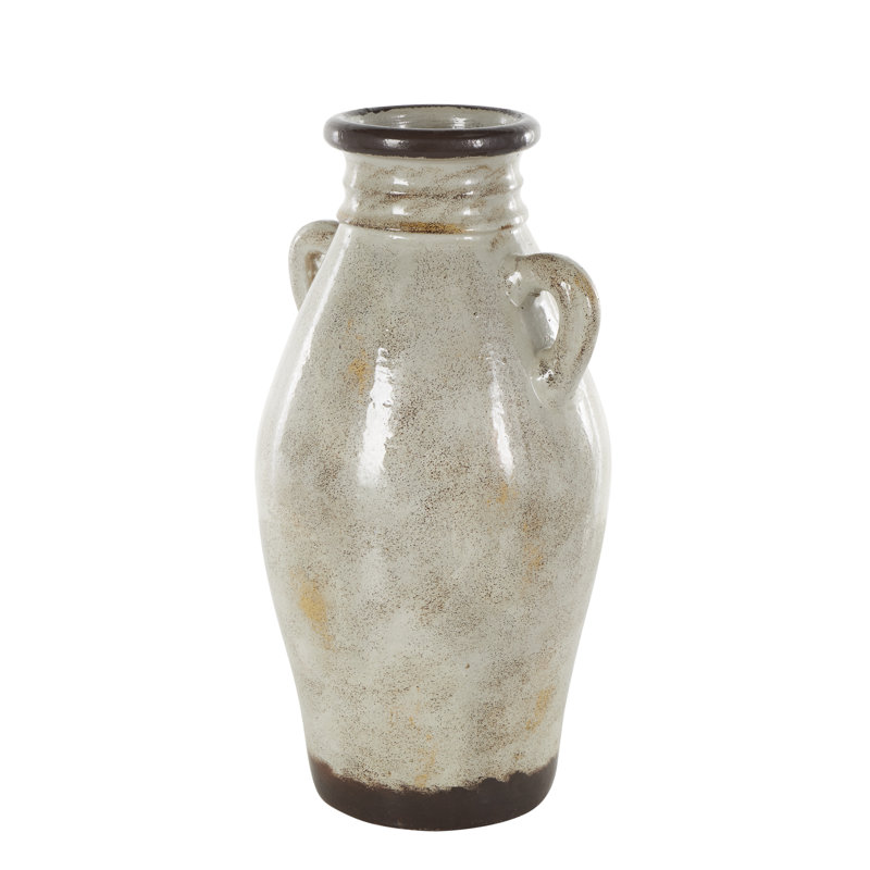 Sirvon Ceramic Antique Amphora Decorative Cream Vase with Speckled Texturing and Yellow and Brown Accents