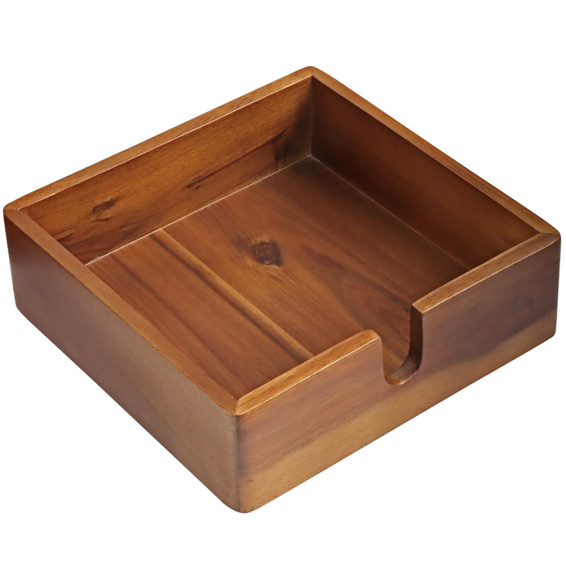 Porte-serviettes en acacia 7,8 x 7,8 pouces pour la table à manger et la cuisine - Distributeur de serviettes en bois d'acacia brun