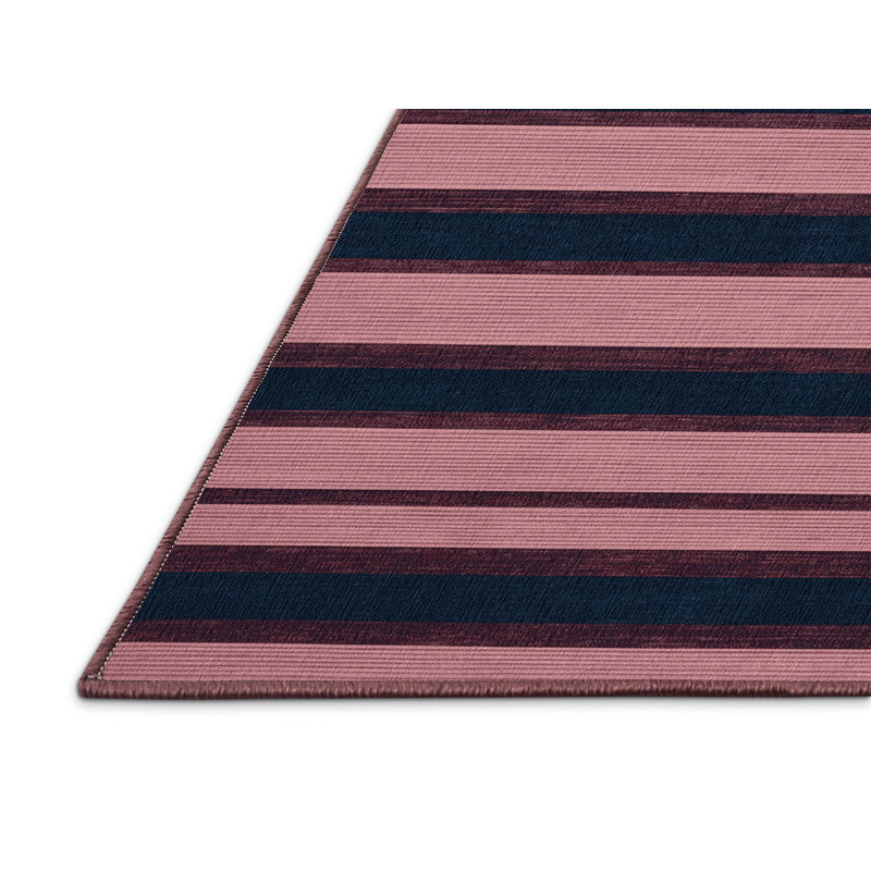 Machine Washable Horizontal Stripes Pink Area Rug, Round 6'
