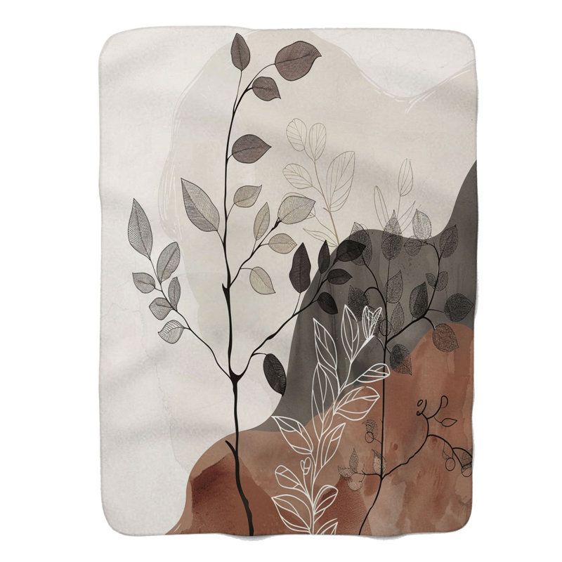 Beige Boho Flowers - 1 pièce Sherpa Premium, Grand lit